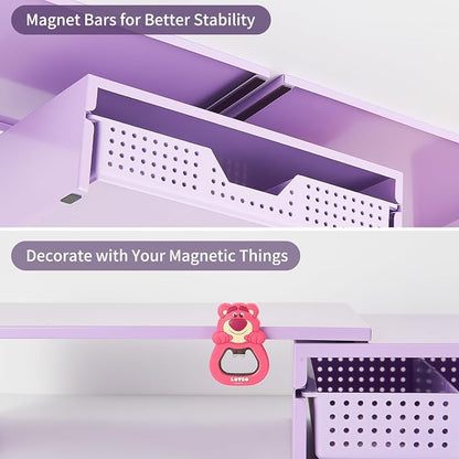 LEKETREE Dual Monitor Stand Riser with Drawer, Desk Organizer and Accessories, Metal Laptop Stand for Desk, Workspace Desktop Stand for Computer, Laptop, TV and More (Purple)