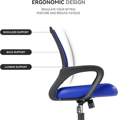 Office Chair, Ergonomic Mid-Back Mesh Desk Chair, 4 Pack, Navy Blue | Lumbar Support, Adjustable Height, Rolling Wheels Design, Comfy Armrest, Work, Study, Gaming