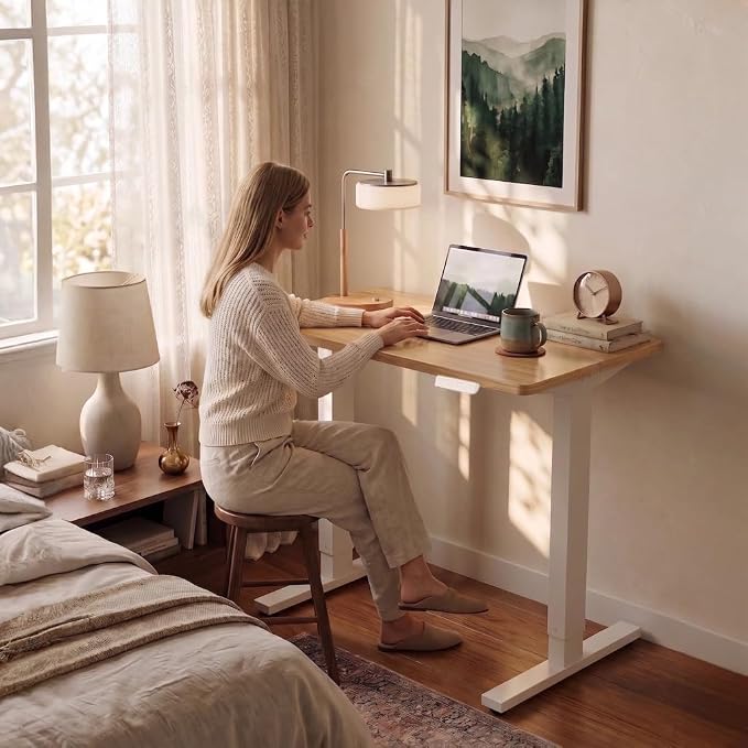 HUANUO Electric Standing Desk,48" x 24" Height Adjustable Desk, 4 Memory Height Settings, Sit to Stand Up Desk for Home Office, with Headphone Hook, Cable Manager, Natural