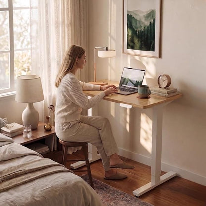 HUANUO 43 x 24 inch Electric Standing Desk Adjustable Height, 4 Memory Height Settings, Sit Stand Up Desk for Home Office & Computer Workstation, Light Walnut