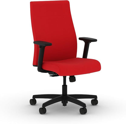 HON Ignition 2.0 Ergonomic Office Chair with Adjustable Arms, Standard Synchro‑Tilt Recline, Upholstered Desk and Computer Chair for Home Office or Workstation, Black Frame, Ruby