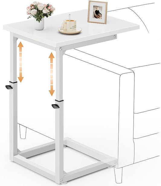 Vagusicc C Shaped End Table, 33"C Table End Table Adjustable Height, Small Side Table for Couch, Tv Tray Table for Small Spaces, Couch Table That Slide Under, Sofa Table for Living Room,Bedroom, White