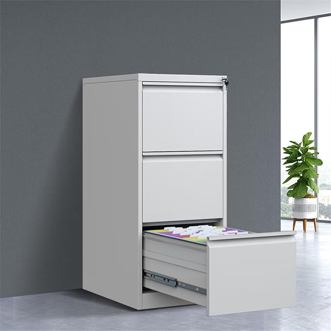 3 Drawer Vertical File Cabinet with Lock, Narrow Metal Steel Storage Cabinet for Home Office, Fits A4, Legal & Letter Size Files, Assembly Required
