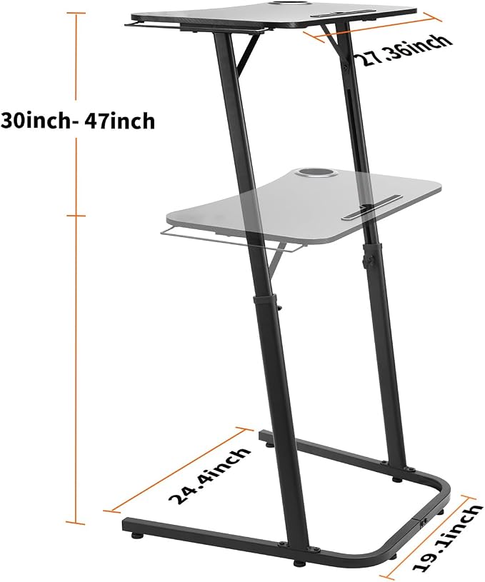 Stepwaver Treadmill Desk, Small Standing Desk for Walking Pad, 30-47 Inch Adjustable Height Walking Pad Stand for Treadmill, Portable Standing Table for Bike - Black