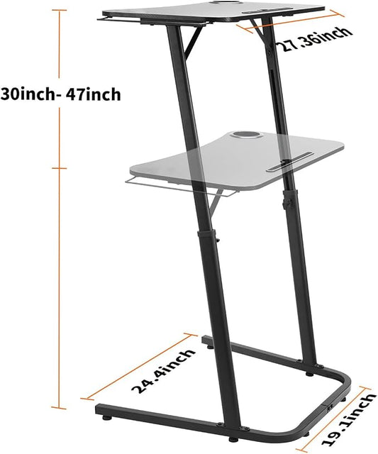 Stepwaver Treadmill Desk, Small Standing Desk for Walking Pad, 30-47 Inch Adjustable Height Walking Pad Stand for Treadmill, Portable Standing Table for Bike - Black