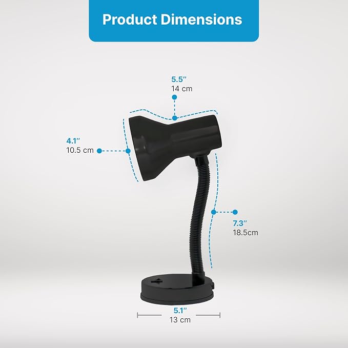 Xtricity LED Desk Light, 360° Adjustable Gooseneck, (Black Finish) | Home and Office Lamp with 7W A19 Bulb, 120V, On/Off Switch, 14” Height - Reading Lamps for Bedside Table, College Dorm