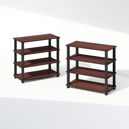 Furinno Turn-N-Tube Storage Shelves Set of 2, 4-Tier Stackable Standing Shelf, Open Corner Shelf, for Organization and Storage, Living Room, Garage, Home Office, Dark Cherry