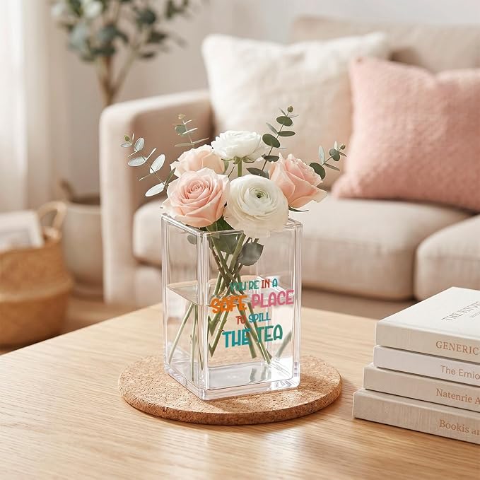 Safe Place to Spill The Tea Acrylic Pen Holder - Funny Therapist Office Decor, Counselor & Psychologist Gifts for Women, Aesthetic Makeup Brush Cup, Clear Desktop Accessory