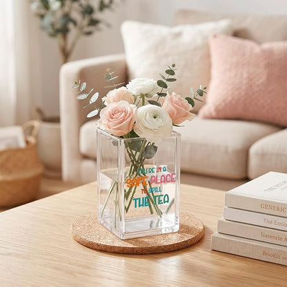 Safe Place to Spill The Tea Acrylic Pen Holder - Funny Therapist Office Decor, Counselor & Psychologist Gifts for Women, Aesthetic Makeup Brush Cup, Clear Desktop Accessory