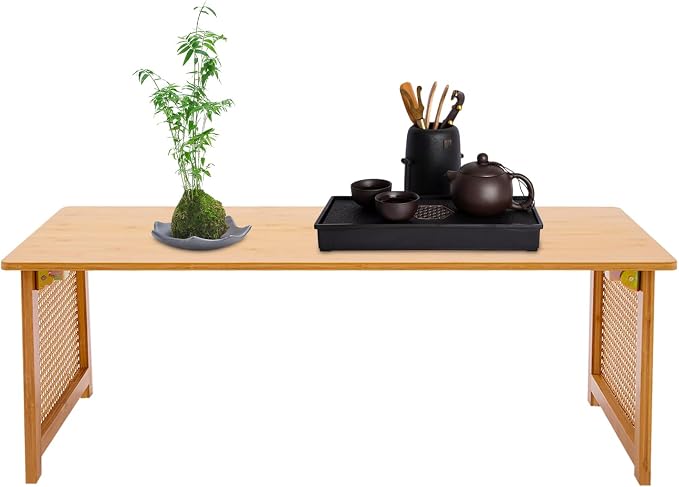 Japanese Floor Table Foldable Bamboo Low Table for Sitting on the Floor, Natural Coffee Table Minimalist Tatami for Home Office, Meditation & Tea Ceremony (Easy Storage) (39.3*18.89*13.77Inch)