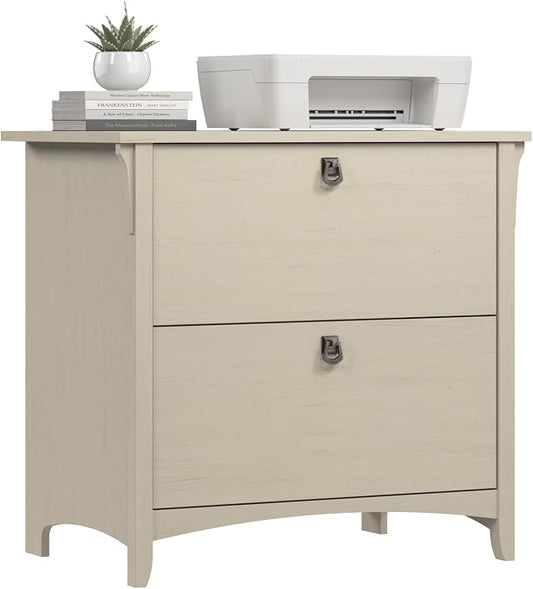 Bush Home Salinas 2 Drawer Lateral File Cabinet in Antique White, Home Office Storage Solution, Organizer with Drawers for Workspace, Filing Unit