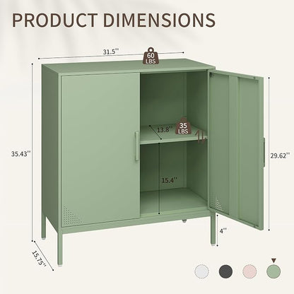 Metal Storage Cabinet,Storage Locker Cabinet with Shelves 2 Door Lockable Cabinet Green Locking Tool File Cabinet Sideboard for Office, Garage, Bathroom