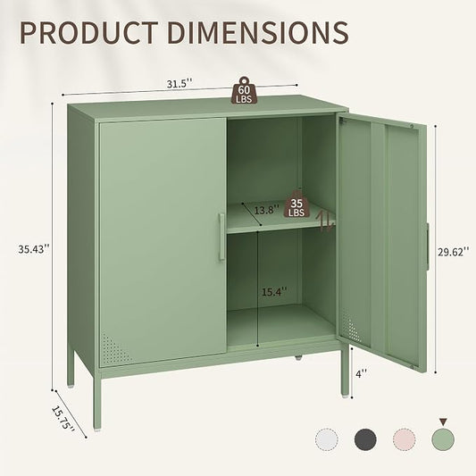 Metal Storage Cabinet,Storage Locker Cabinet with Shelves 2 Door Lockable Cabinet Green Locking Tool File Cabinet Sideboard for Office, Garage, Bathroom