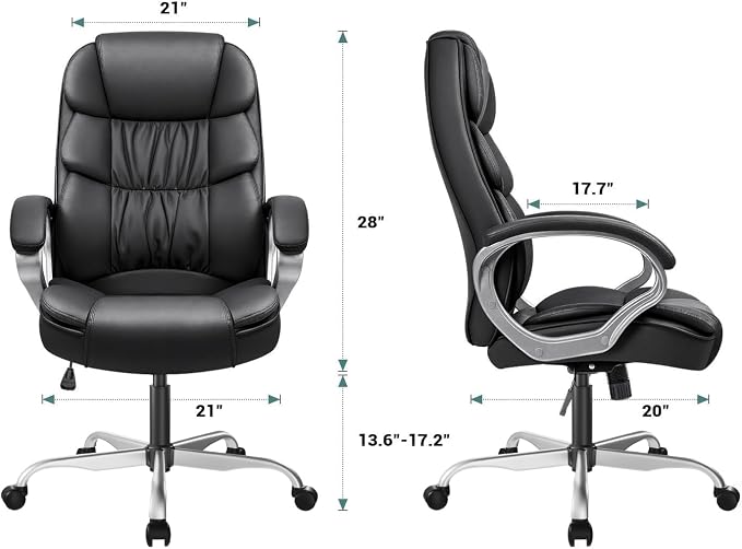 GUNJI Office Chair PU Leather High Back Executive Chair Ergonomic Computer Chair, Modern Adjustable Home Desk Chair Swivel Managerial Chair with Padded Armrests and Lumbar Support (Black)