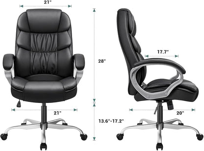 GUNJI Office Chair PU Leather High Back Executive Chair Ergonomic Computer Chair, Modern Adjustable Home Desk Chair Swivel Managerial Chair with Padded Armrests and Lumbar Support (Black)