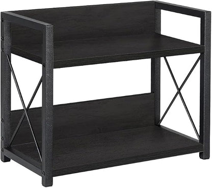 Office Desk Shelf Organizer, Wood Desktop Bookshelf Supplies Storage Rack, Shelf for Top of Desk and Dresser and Cubicle Decor Aesthetic Bookshelf (Black, Small 12.9" Lx6.3 Wx10.2 H)