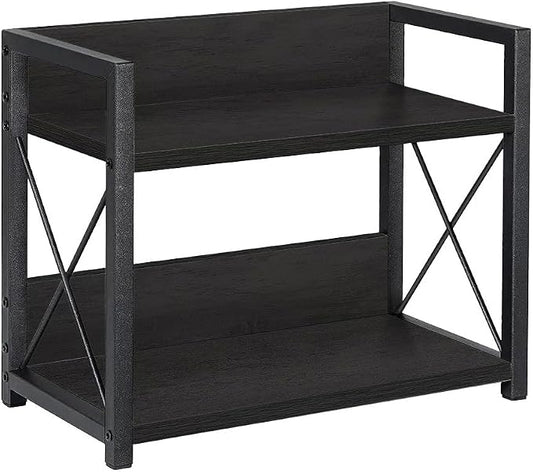 Office Desk Shelf Organizer, Wood Desktop Bookshelf Supplies Storage Rack, Shelf for Top of Desk and Dresser and Cubicle Decor Aesthetic Bookshelf (Black, Small 12.9" Lx6.3 Wx10.2 H)
