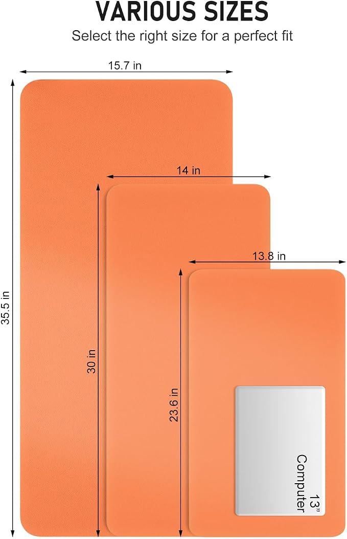 Desk Pad, 30" x 14" PU Leather Non-Slip Desk Mat Large Mouse Pad for Desktop, Waterproof Laptop Computer Writing Mat for Office, Home, Work, Gaming, Orange