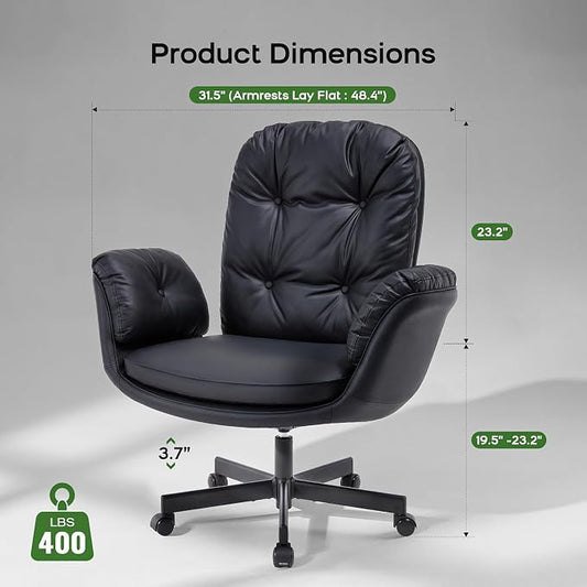 amseatec Criss Cross Office Chair with Armrests & Wheels, Recline 90/135 Lock, 400LBS Big and Tall Executive Office Chair, PU Leather Computer Desk Chair for Home & ADHD（Black）