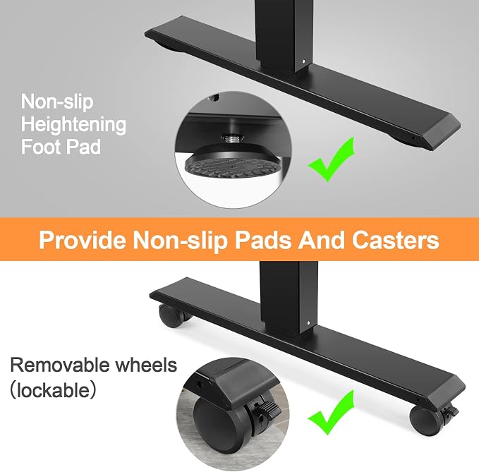 Electric Adjustable Height Standing Desk, 48×24 Inches Sit Stand Desk with Power Socket, 2 USB Ports, 3 Power Outlets, 4 Wheels,4 Memory Buttons Home Office Computer Workstations(Black)