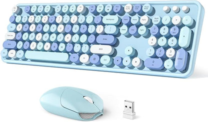Dilter Wireless Keyboard and Mouse Combo, 104 Keys Full-Sized Typewriter Keyboards, 2.4 GHz USB Receiver Plug and Play, for Windows, PC, Laptop, Desktop (Blue Colorful)