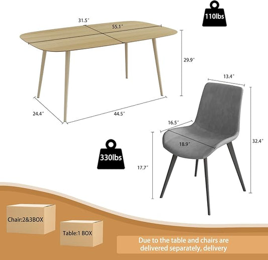 HIPIHOM 55.1'' Dining Table Set for 4,Modern Wood Dining Table,Leather Dining Chairs 4,Table and Chairs Set of 4,Ideal for Kitchen Dining Room (Cat Scratch Table + 4 Gray Chairs, 55.1")