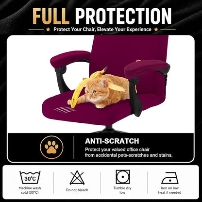 DIVA EN CAMINO DEC Stretch Computer Office Chair Cover with Armrest Covers Durable Zipper Universal Spandex Rotating Boss Chair Slipcovers Anti-dust Soft Desk Chair Seat Protector, Wine Red