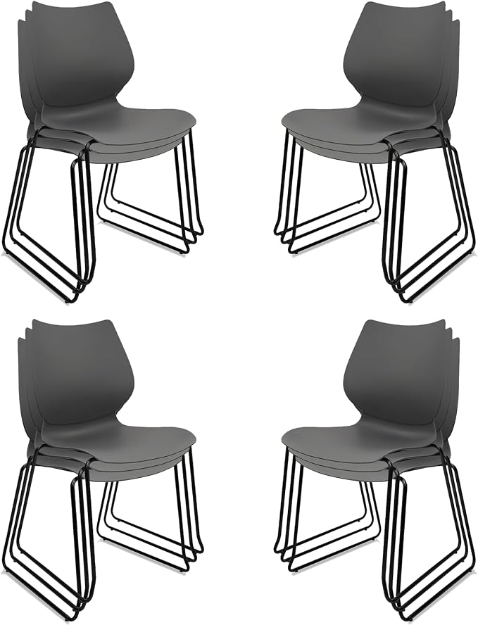 KLASIKA Stacking Waiting Room Chairs, Stacked Plastic Office Chair with Ergonomic Lumbar Support and Metal Legs for Conference School Church Guest Reception Set of 12, Grey