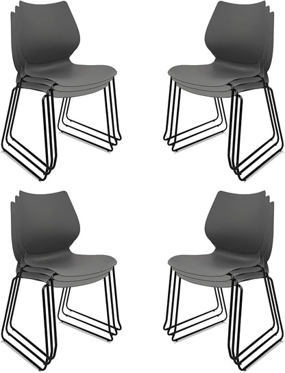 KLASIKA Stacking Waiting Room Chairs, Stacked Plastic Office Chair with Ergonomic Lumbar Support and Metal Legs for Conference School Church Guest Reception Set of 12, Grey