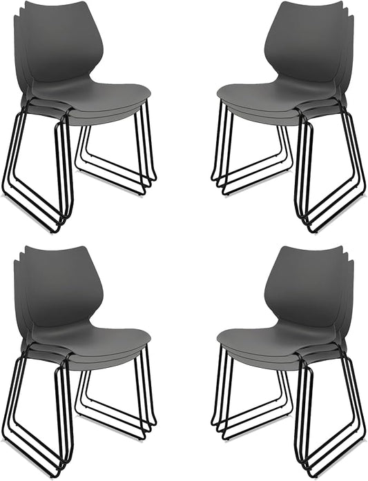 KLASIKA Stacking Waiting Room Chairs, Stacked Plastic Office Chair with Ergonomic Lumbar Support and Metal Legs for Conference School Church Guest Reception Set of 12, Grey