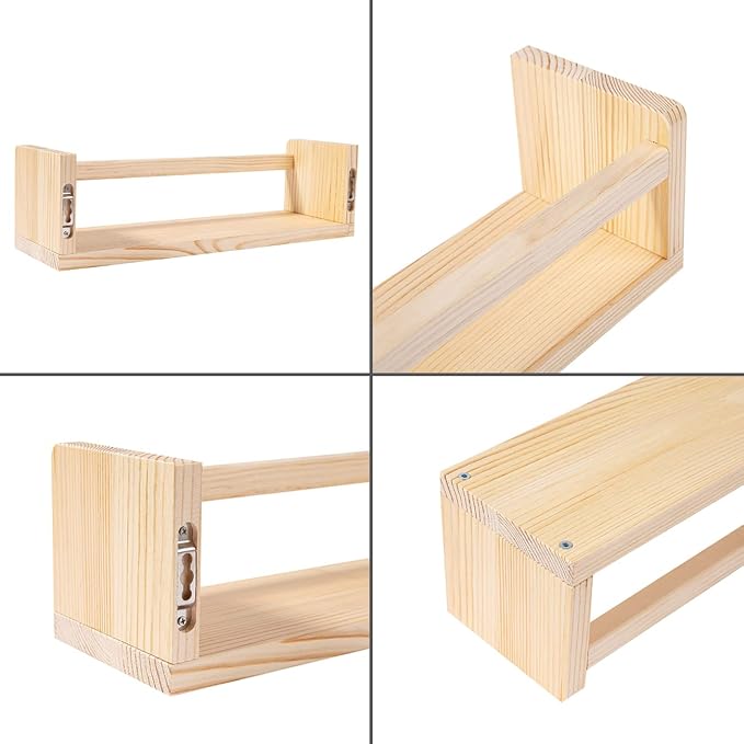 AZSKY Floating Nursery Book Shelves-Natural Wood Bookshelf for Kids Room 16 Inch, Small Bookshelf Wall Mounted for Baby Boys Girls-Living Room, Bathroom, Kitchen, Decor & Storage for Books and Dolls
