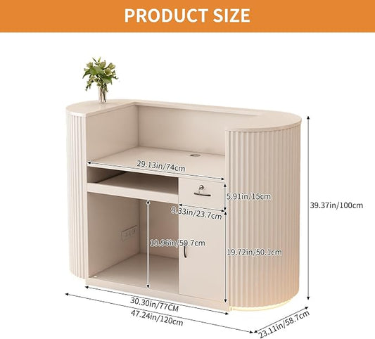 Reception Desk with Counter, 47 inch Modern Retail Counter, Reception Desk with LED Lights & Power Outlets for Checkout, Salons, Beauty Salon, Home Office