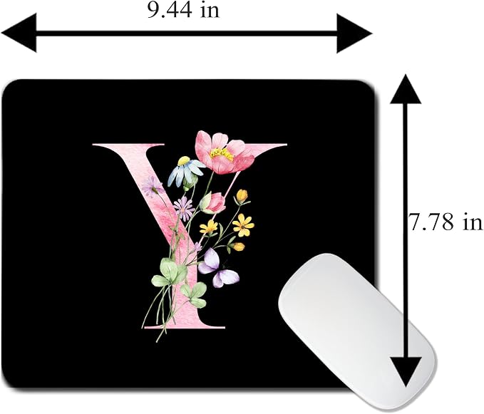 Mouse Pad Pinks Flowers Initial Letters Mousepad Desktop Laptop Computer Accessories Home Office Gaming Work Desk Computer Non-Slip Rubber Monogram Floral Alphabet A-Z mousepad (Y)