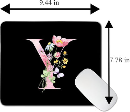 Mouse Pad Pinks Flowers Initial Letters Mousepad Desktop Laptop Computer Accessories Home Office Gaming Work Desk Computer Non-Slip Rubber Monogram Floral Alphabet A-Z mousepad (Y)