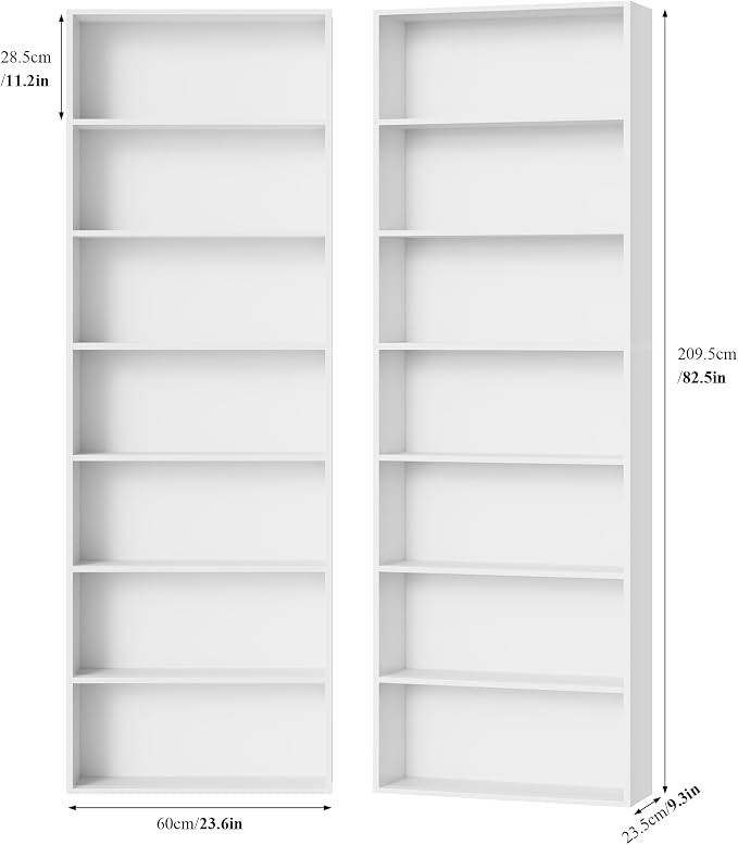FACBOTALL 82" Tall Bookshelf Set of 2, 7-Tier Double Open Shelves Bookcase,Freestanding Display Storage Shelves, Tall Bookcase Home Decor Furniture for Home Office,Living Room,Bedroom, White