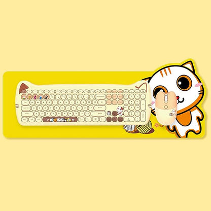 Cute Cat 2.4G USB Wireless Keyboard and Mouse Combo, Silent Keys, Candy Colors, Compatible with Notebook, PC (MilkTea-110Keys)