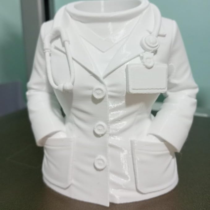 3D Printed Doctor Coat Pen Holder - Realistic Medical Desk Organizer with Stethoscope, White Doctor Sculpture Pen Cup for Office, Nurse, Medical Student Gift 4.8"x2.83"x4.72" (Female Doctor Style 2)
