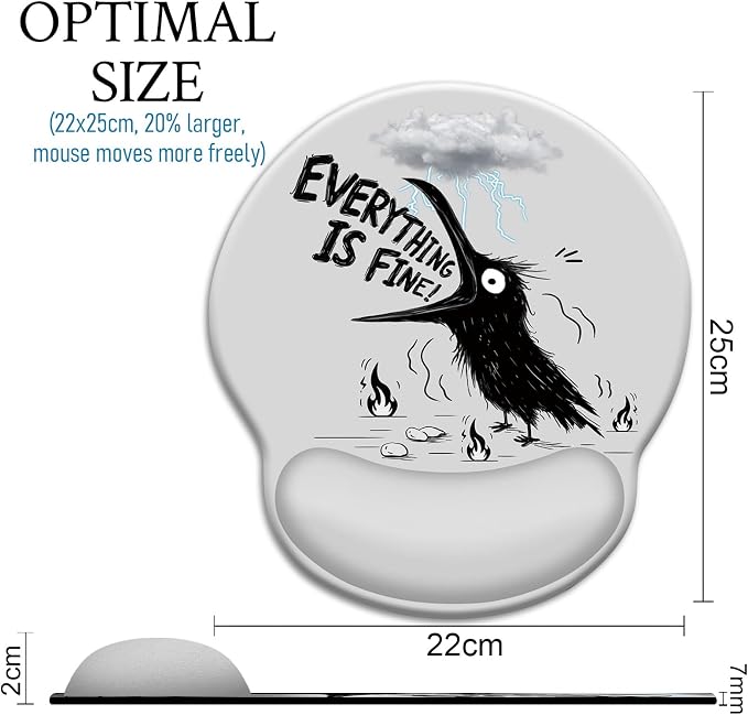 Mouse Pad with Wrist Rest, Funny Crow Ergonomic Mouse Pads Wrist Support for Desk, Goth Gaming Mousepad for Wireless Mouse Laptop Computer Work Home Desk Accessories Office Supplies Desktop Decor