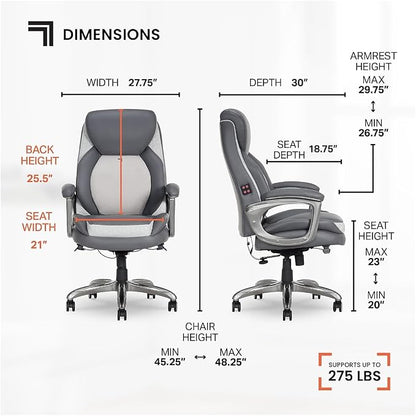 Sharper Image S-600 Active Lumbar Heated Ergonomic Bonded Leather Swivel Executive Massage Chair, Gray (60098-GRY)