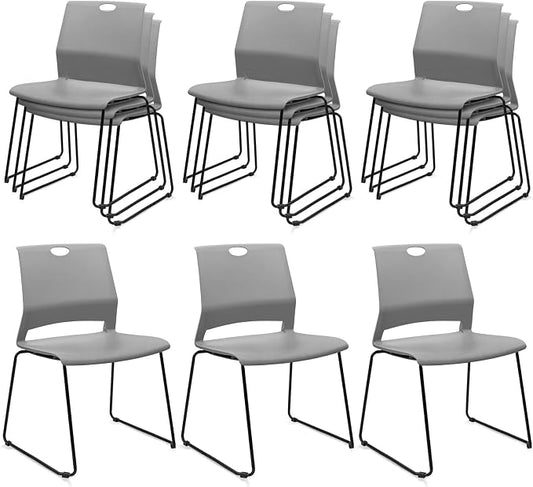 KLASIKA Stackable Guest Reception Chairs, Stacking Office Chair with Ergonomic Lumbar Support & Metal Legs, Plastic Desk Chairs for Conference School Church Waiting Meeting Break Room Set of 12, Gray