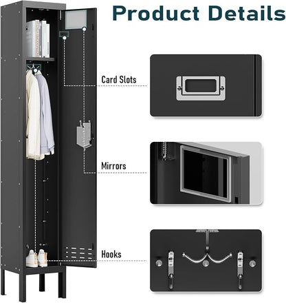 BUTISOW Metal Lockers - 66" Height Steel Lockers for Employees with Door Storage Locker with Card Slot for Employees Gym School Home Office Garage - Assembly Required