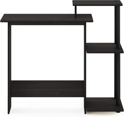 Furinno Efficient 29-Inch Black Computer Desk with Side Shelves, Gaming Desk with 3 Open Shelves, Home Office Desk, for Home Office, Study Room, Dorm, Bedroom, Black Espresso