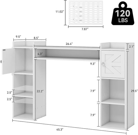 ELECWISH Desktop Bookshelf, Desk Hutch with Drawer for Computer Desk, 45.3" 8-Tier Adjustable Desktop Shelf Organizer with Pegboard for Home Office, Oak