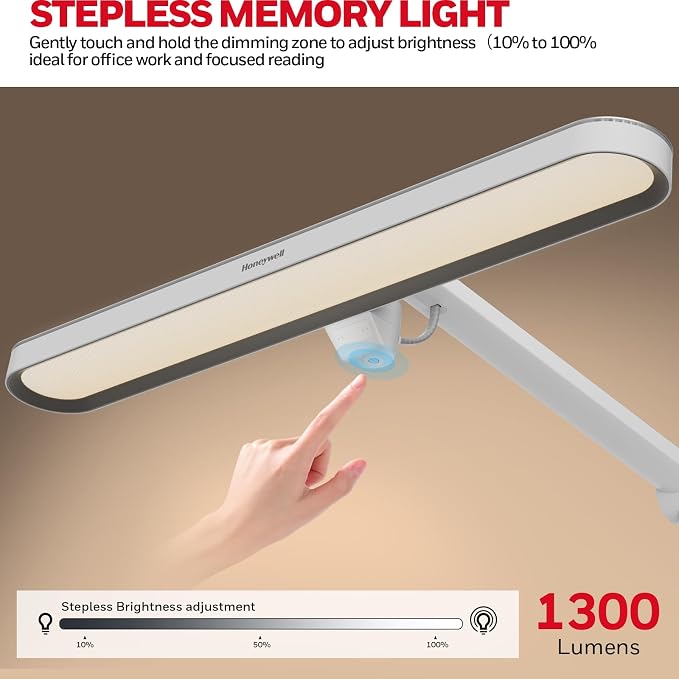 Honeywell LED Desk Lamp with Clamp - 05B02 Touch Control Sunturalux Natural Light Clip On Desk Light 4000K 1300LM Dimmable Eye Caring Table Lamp Full Metal Desk Lamps for Home Office