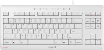 Cherry Stream Keyboard TKL, Wired Keyboard Without Number Pad, Whisper Quiet Keys, Unique Typing Feel, Slim Design, SX Scissor Switches, QWERTY, White-Gray