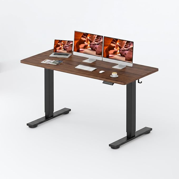 Electric Height Adjustable Standing Desk 63 x 31 Inch Home Office Computer Desk with Memory Preset Cup Holder and Cable Management, Walnut