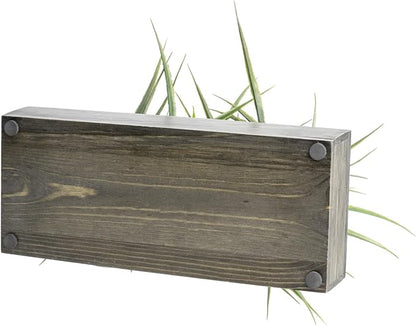 MyGift Large Artificial Green Grass Plants Potted in 14 Inch Vintage Weathered Gray Solid Wood Rectangular Planter Box, Decorative Tabletop Faux Greenery Centerpiece Décor