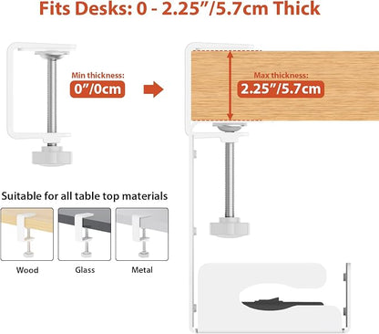 Univivi Under Desk Cable Management Tray - 32" Steel Cord Organizer, No-Drill C-Clamp & Screw Mount for Office/Home, Effortless Wire Management (White)
