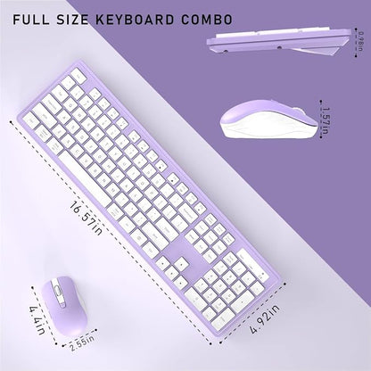 Wireless Keyboard and Mouse, 2.4GHz Cordless Keyboard Mouse Combo, Optical Mouse, Plug and Play USB Receiver, Compatible with Windows, Mac, Laptop, and PC（White Purple）