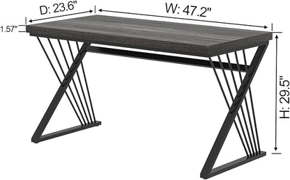 FOLUBAN Modern Home Office Desks, Rustic Wood and Metal Computer Desk, Industrial Writing Study Gaming Table for Living Room Bedroom, Dark Gray, 47 Inch